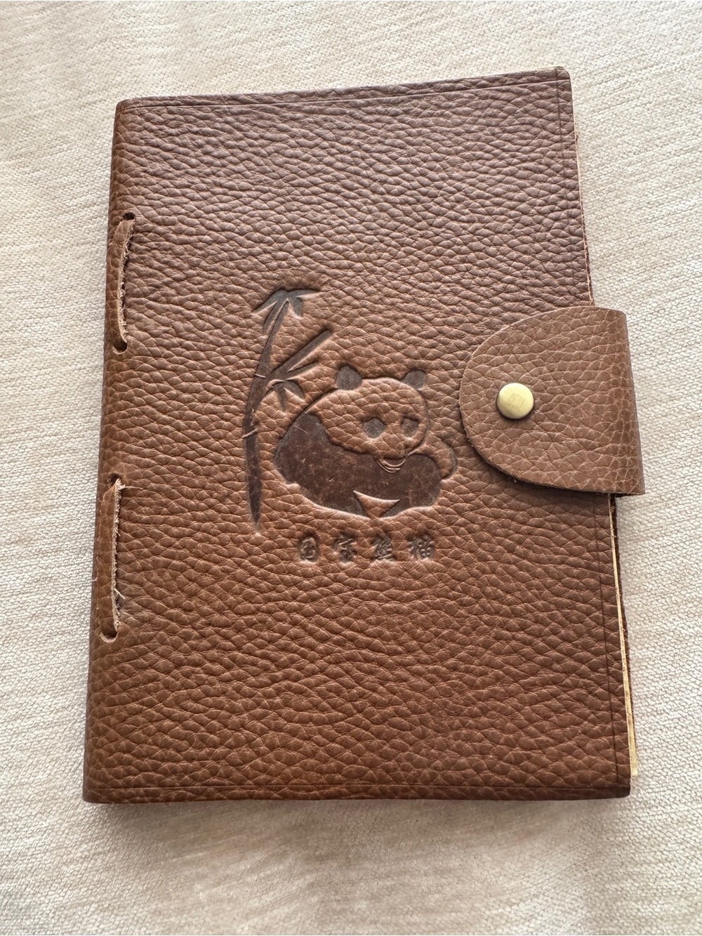 Brown Leather Panda Embossed Notebook Cover
